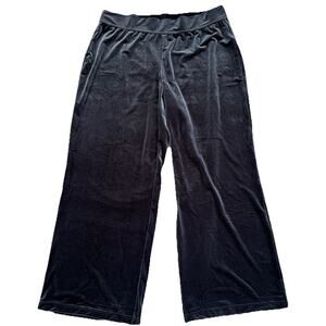 Lands' End Velour Pants Womens 2X Gray/Blue Pull On Wide Leg High Waist Party